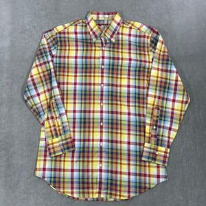 Peter Millar Mens Medium Yellow‎ Plaid Checkered Long Sleeve Button Down Shirt